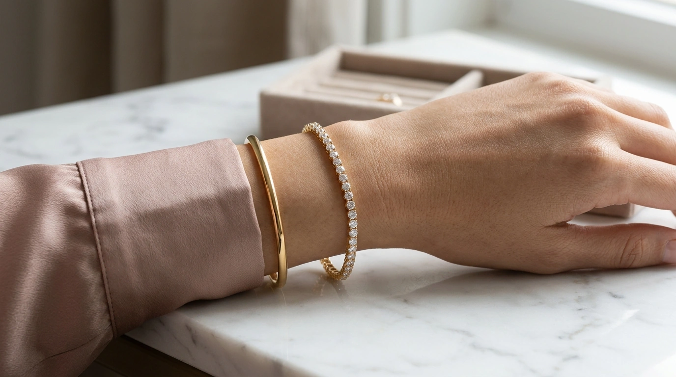 3mm Moissanite Tennis Bracelet: Sterling Silver, Gold Finish