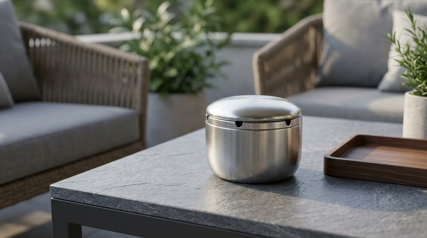 Stainless Steel Ashtray with Lid: Clean, Modern, Wind-Ready